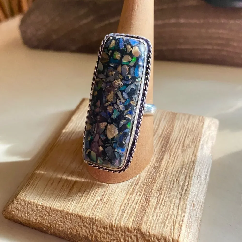 Copper Ethiopian Opal Sterling Silver Ring Size 8.5